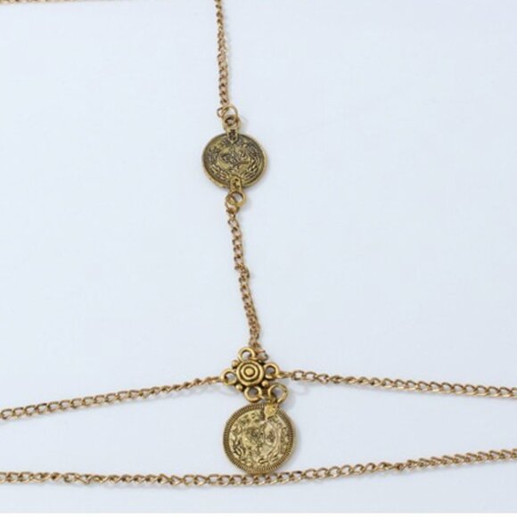 Sz Small Gold Coin Medallion Pendant Multi-Layered Leg Chain Body Jewelry - Picture 6 of 6